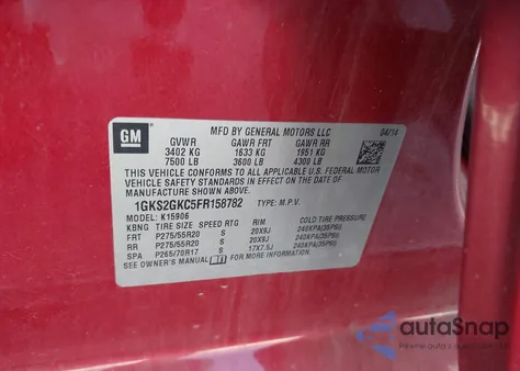 2015 GMC Yukon Xl 1500 Sle z USA, uszkodzony, nr VIN 1GKS2GKC5FR158782